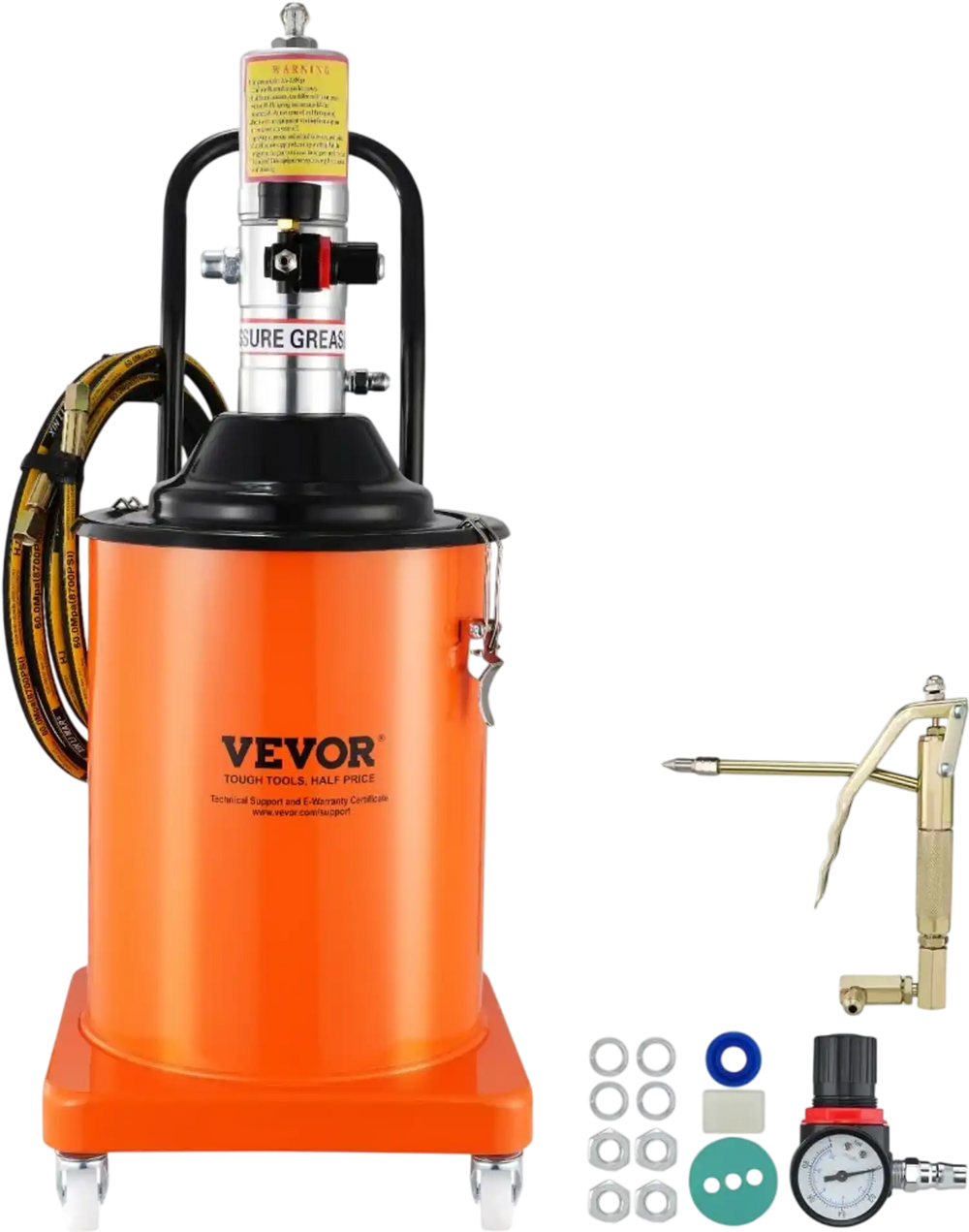 VEVOR Grease Pump, 5 Gallon 20L, Air Operated Grease Pump with 13 ft High Pressure Hose and Grease Gun, Pneumatic Grease Bucket Pump with Wheels, Portable Lubrication Grease Pump 50:1 Pressure Ratio