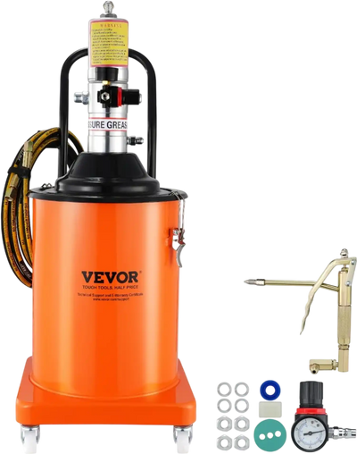 VEVOR Grease Pump, 5 Gallon 20L, Air Operated Grease Pump with 13 ft High Pressure Hose and Grease Gun, Pneumatic Grease Bucket Pump with Wheels, Portable Lubrication Grease Pump 50:1 Pressure Ratio