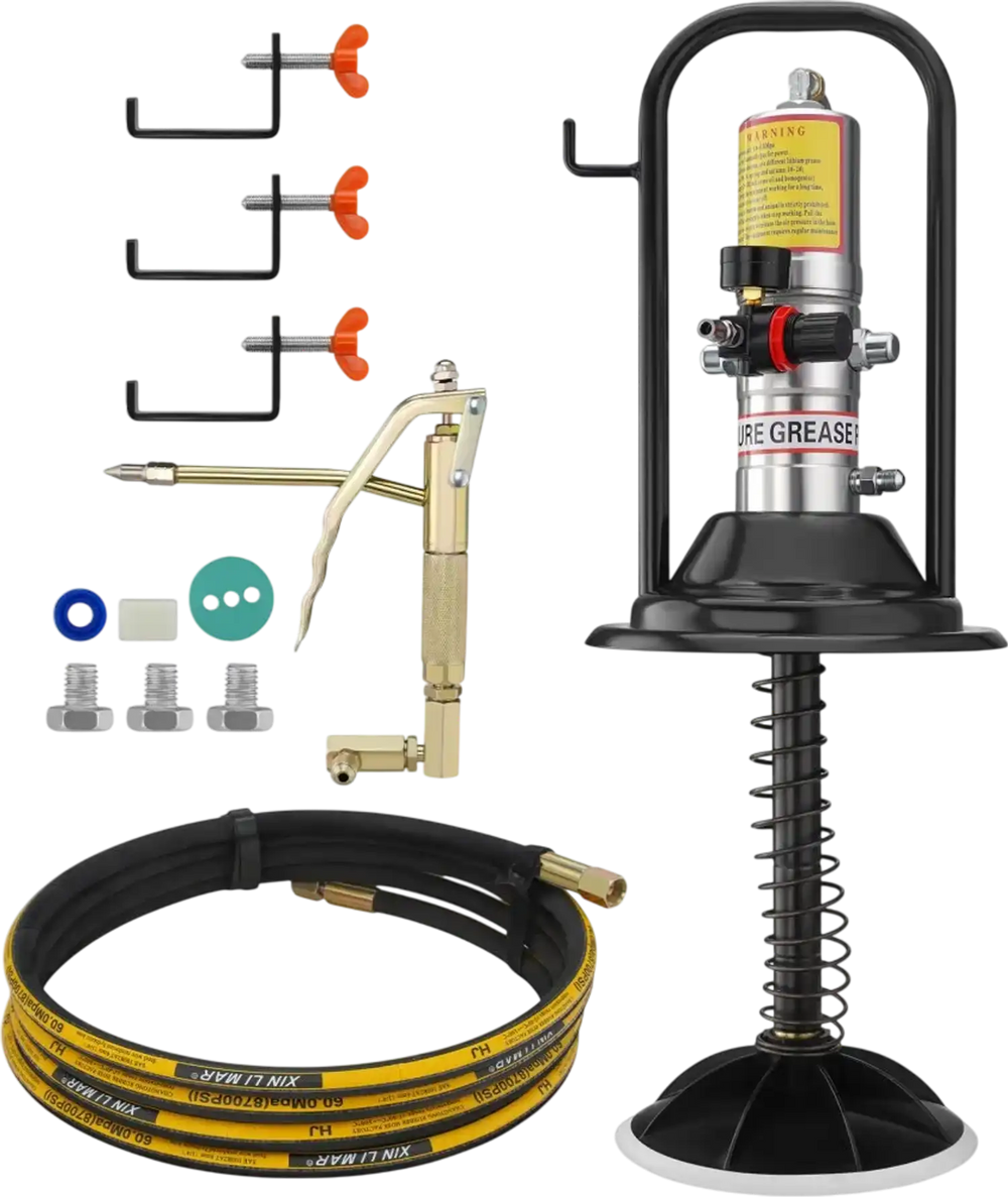 VEVOR Grease Pump, 50:1 Pressure Ratio Air Operated Grease Pump with 13 ft High Pressure Hose and Grease Gun, Pneumatic Grease Pump with Barrel Cap, Portable Lubrication Grease Pump 360° Gun Head