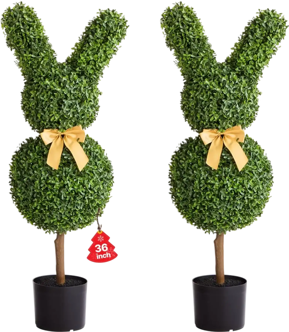 VEVOR Artificial Topiary Bunny-Shape Boxwood Ball, 2 Set 36 inch Faux Boxwood Plant Balls, Fake Silk Tree Look Real, Easy Assembly for Decor Front Porch Outdoor Patio Garden Balcony Backyard Indoor
