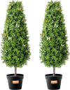 VEVOR Artificial Boxwood Topiary Tree, 36 inch Tall (2 Pieces), Faux Topiary Trees, Green Faux Plant w/ Extra Leaves & Pot & Small Decoration, UV Rated Greenery Set for Home Decor Indoor/Outdoor