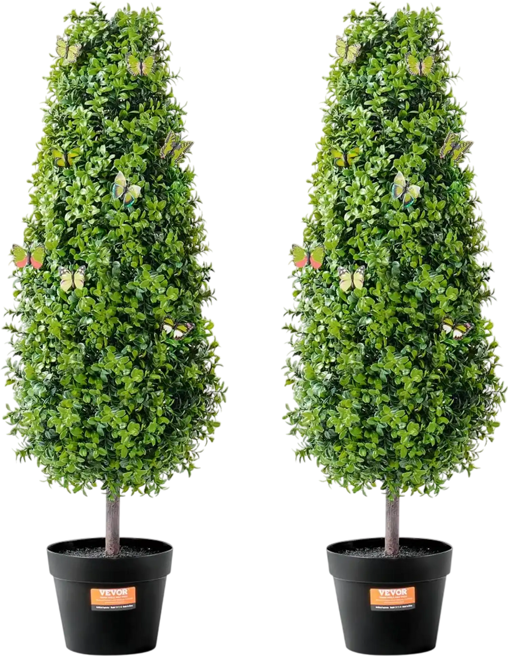 VEVOR Artificial Boxwood Topiary Tree, 36 inch Tall (2 Pieces), Faux Topiary Trees, Green Faux Plant w/ Extra Leaves & Pot & Small Decoration, UV Rated Greenery Set for Home Decor Indoor/Outdoor