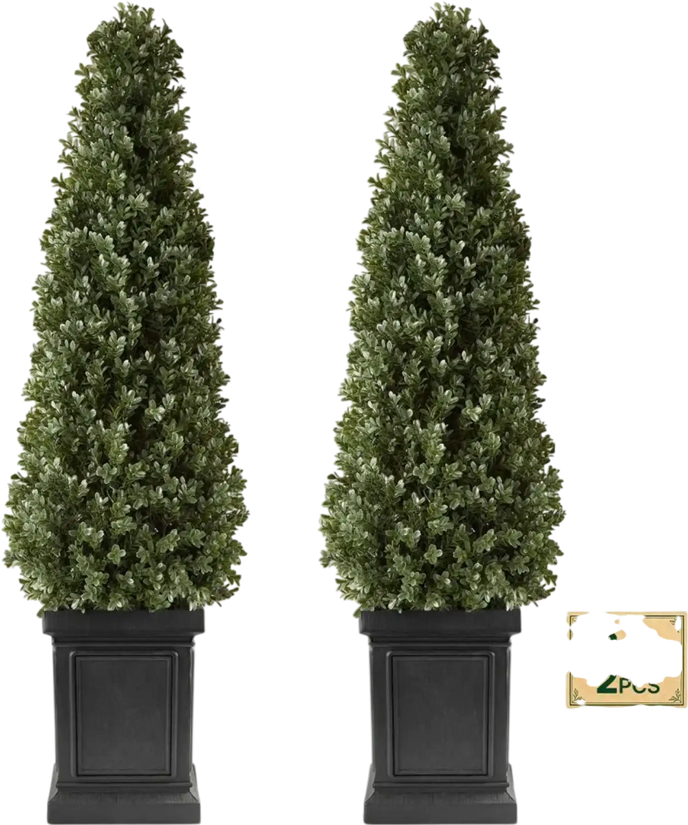 VEVOR Artificial Boxwood Topiary 3.3 Ft Set of 2 with Sturdy Pot Greenery, Premium PE Fake Trees, Year-Round Indoor & Outdoor Faux Green Plant for Front Door, Entryway, Porch, Balcony, Patio, Garden