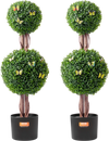 VEVOR Artificial Boxwood Topiary Tree, 36 inch Tall (2 Pieces), Double Ball Faux Topiary Trees, Faux Plant w/ Extra Leaves & Pot & Small Decoration, UV Rated Set for Home Decor Indoor/Outdoor