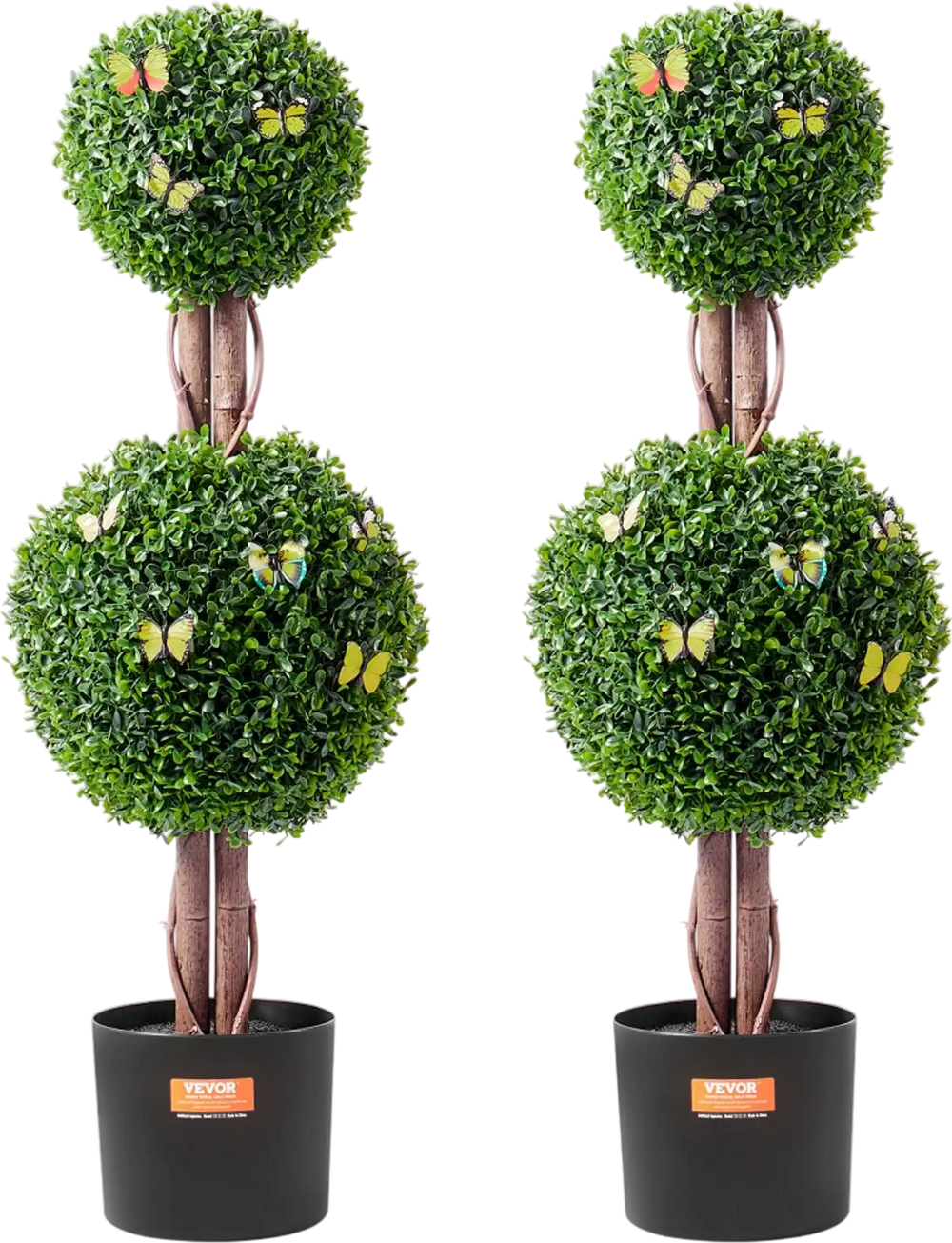 VEVOR Artificial Boxwood Topiary Tree, 36 inch Tall (2 Pieces), Double Ball Faux Topiary Trees, Faux Plant w/ Extra Leaves & Pot & Small Decoration, UV Rated Set for Home Decor Indoor/Outdoor