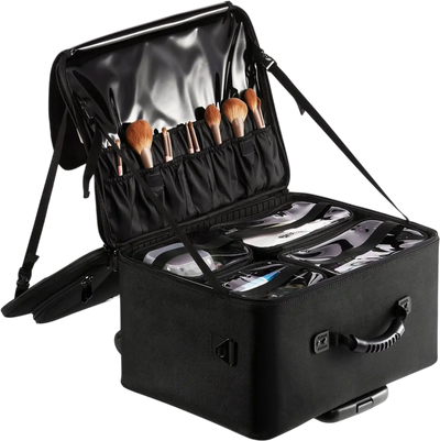 Vevor Makeup Train Case Rolling 3-Tier Waterproof Storage Organizer Black New