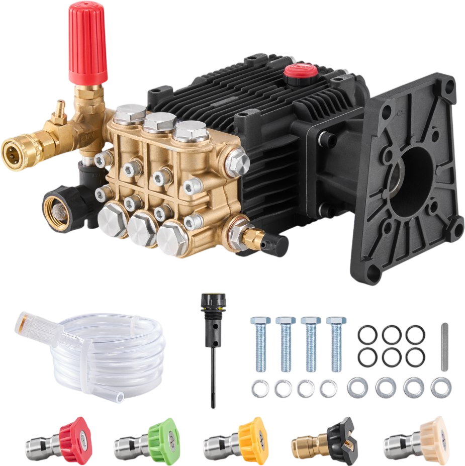 VEVOR Pressure Washer Pump, 1" Shaft Horizontal Triplex Plunger, 4300 PSI, 4.4GPM, Replacement Power Washer Pumps Kit with 5 Nozzles, Compatible with Simpson MorFlex 40224, 40225, 40226, Santoprene