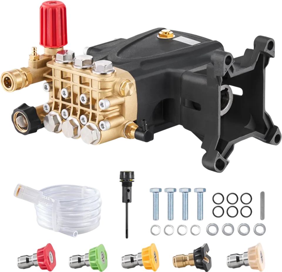 VEVOR Pressure Washer Pump, 1" Shaft Horizontal Triplex Plunger, 4000 PSI, 4.0GPM, Replacement Power Washer Pumps Kit with 5 Nozzles, Compatible with Simpson MorFlex 40224, 40225, 40226, Santoprene