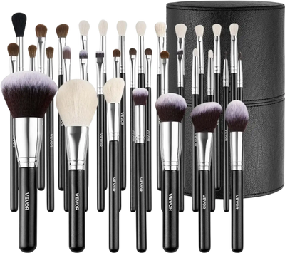 VEVOR 34-Piece Makeup Brush Set, Professional Brushes Kit for Foundation Blending Eyeshadow Concealer Blush - with Soft Bristles, Ergonomic Wood Handle, Travel-Friendly Case Included