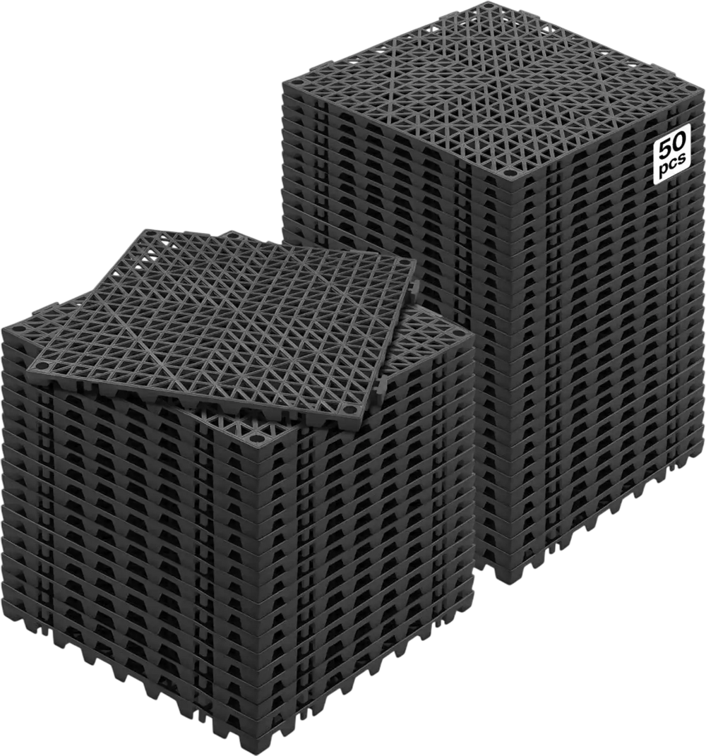 VEVOR Interlocking Tile 50PCS Black, Drainage Tiles 12" x 12" Splicing, Soft PVC Interlocking Drainage Floor Tiles, Non-Slip Drainage Holes for Restroom, Bathroom, Kitchen, Pool, Wet Areas