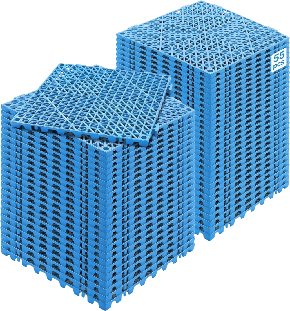 VEVOR Interlocking Tile 55PCS Blue, Drainage Tiles 12" x 12" Splicing, Soft PVC Interlocking Drainage Floor Tiles, Non-Slip Drainage Holes for Restroom, Bathroom, Kitchen, Pool, Wet Areas, Blue