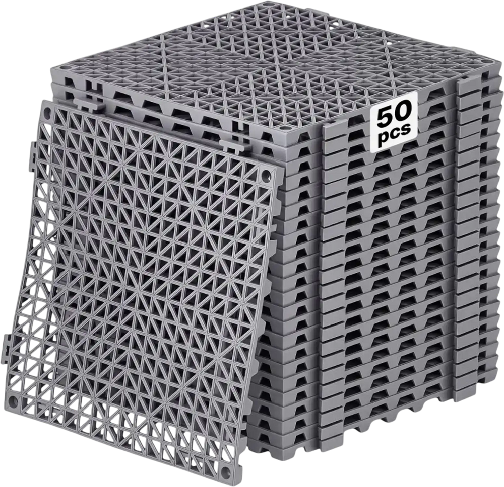 VEVOR Modular Interlocking Cushion 50 Pack Splicing Drainage Mats Gray, for Bathrooms Restrooms Pools Kitchens, 12 x 12 in Non-Slip PVC Interlocking Floor Tiles, 0.6 in Thickened, Easy to Clean