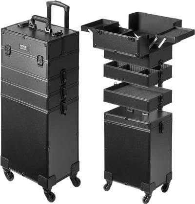 Vevor Makeup Case 5-in-1 Professional Rolling Train Case Black New