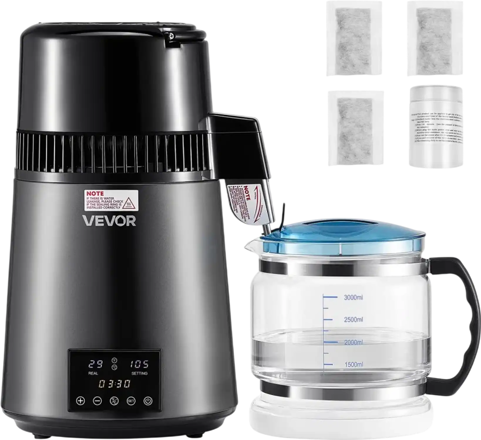 Vevor Water Distiller 4L 1750W Countertop Purifier with Glass Pot New