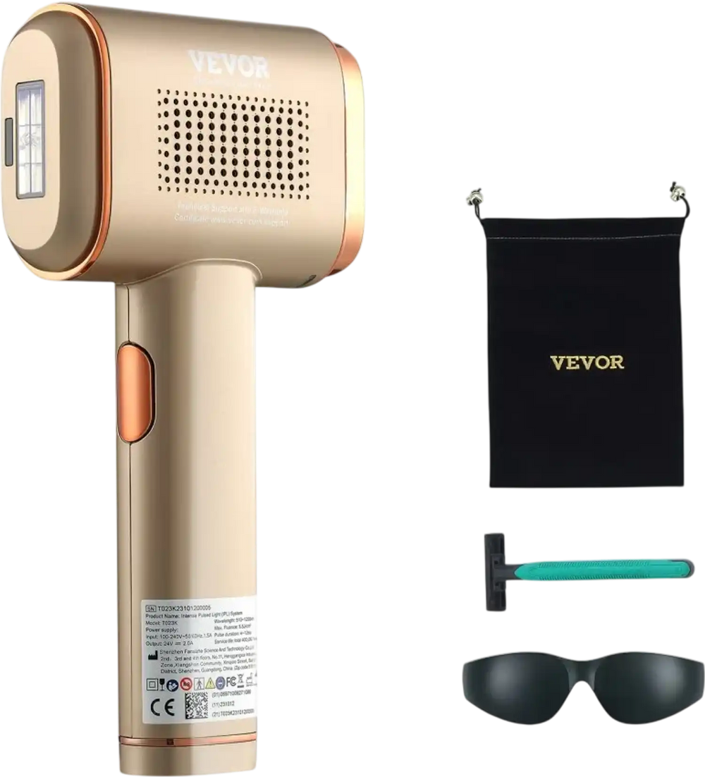 VEVOR IPL Hair Removal, Permanent Hair Removal with Sapphire Ice Cooling System, Painless At-Home Hair Removal Device for Women Men, Auto/Manual Modes, 5 Levels for Body & Face