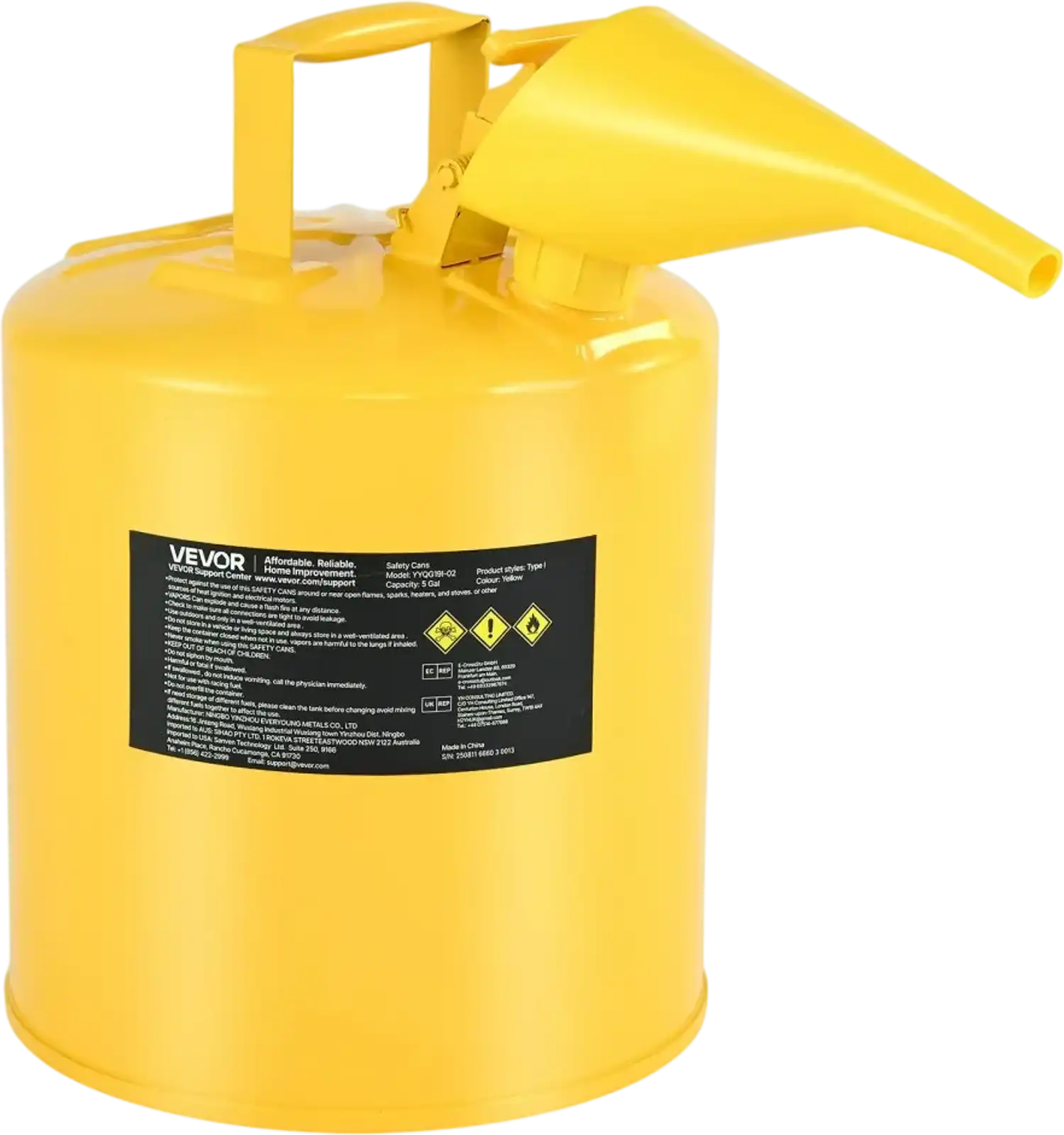 Vevor Safety Can Type I 5 Gallon Yellow Diesel Container New