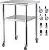 VEVOR Mesa de preparación de acero inoxidable, 24 x 24 x 36 pulgadas, capacidad de carga de 600 libras, mesa de trabajo de metal resistente con estante inferior ajustable y ruedas universales, estació