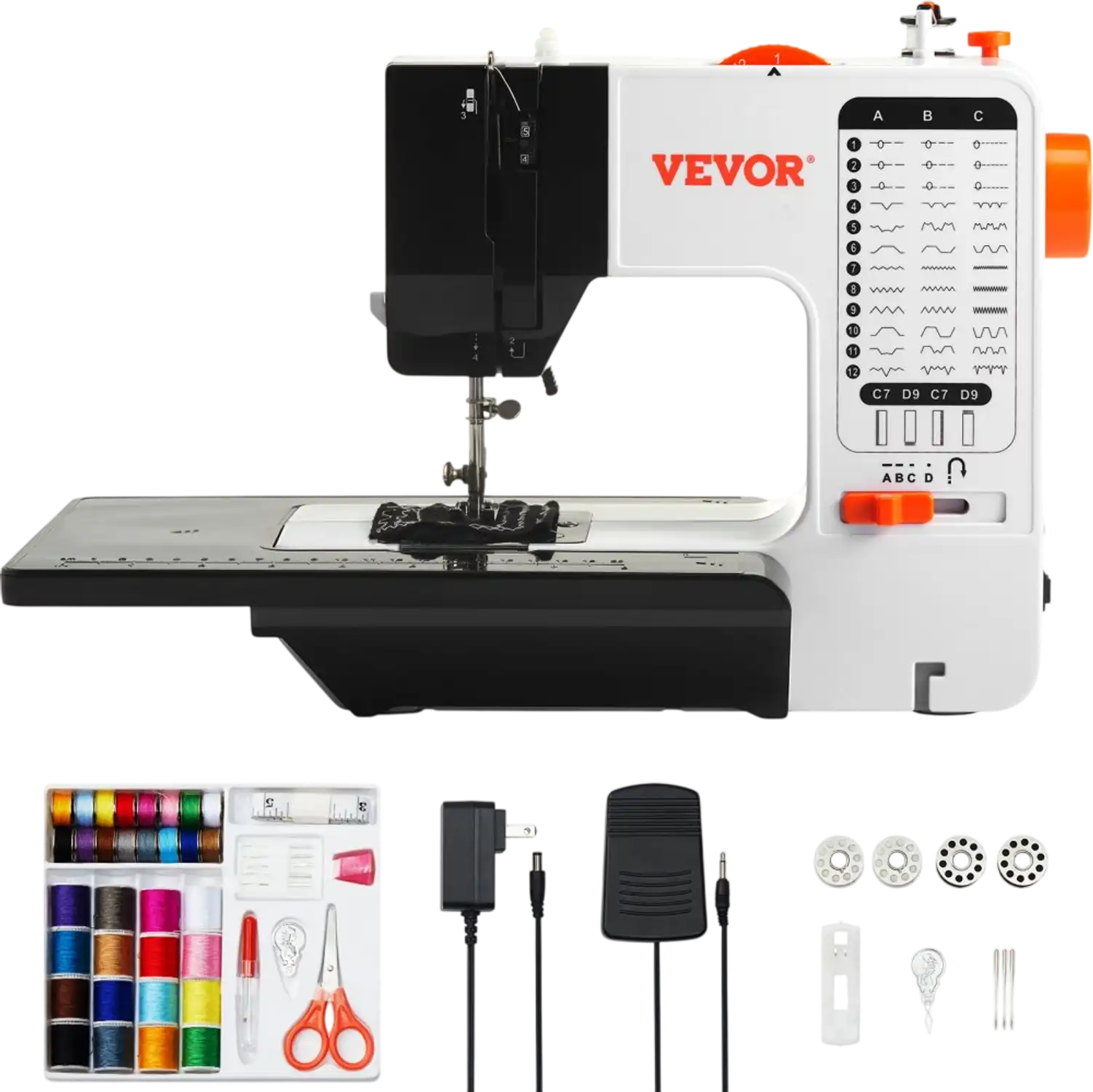 Vevor Sewing Machine Portable Beginners 38-Stitch Dual Speed with Extension Table & Foot Pedal New