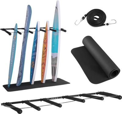 VEVOR Surfboard Wall Mount, 5 Tiers Vertical Surfboard Rack for Storage and Display, Adjustable Metal Board Stand Organizer with Sponge Pad, Surf Board Holder for Snowboards, Kiteboards, Shortboard