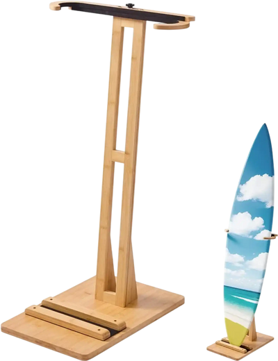 VEVOR Vertical Surfboard Stand, Wooden Surfboard Rack for Storage and Display, Adjustable & Freestanding Board Stand Organizer with Padding, for Wakeboards, Snowboards, Kiteboards, Shortboard, Skis