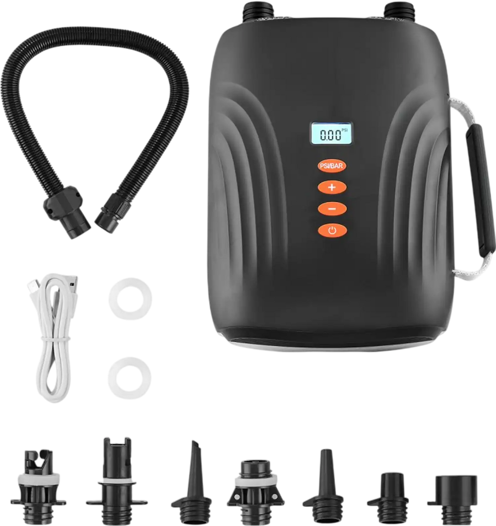 VEVOR 20PSI Paddle Board Pump, Rechargeable Battery-Powered, Dual Stage Inflation & Deflation SUP Air Pump with Auto-Off Function and 12V DC Car Connector, Ideal for Inflatable Boats, Tent & Mattress