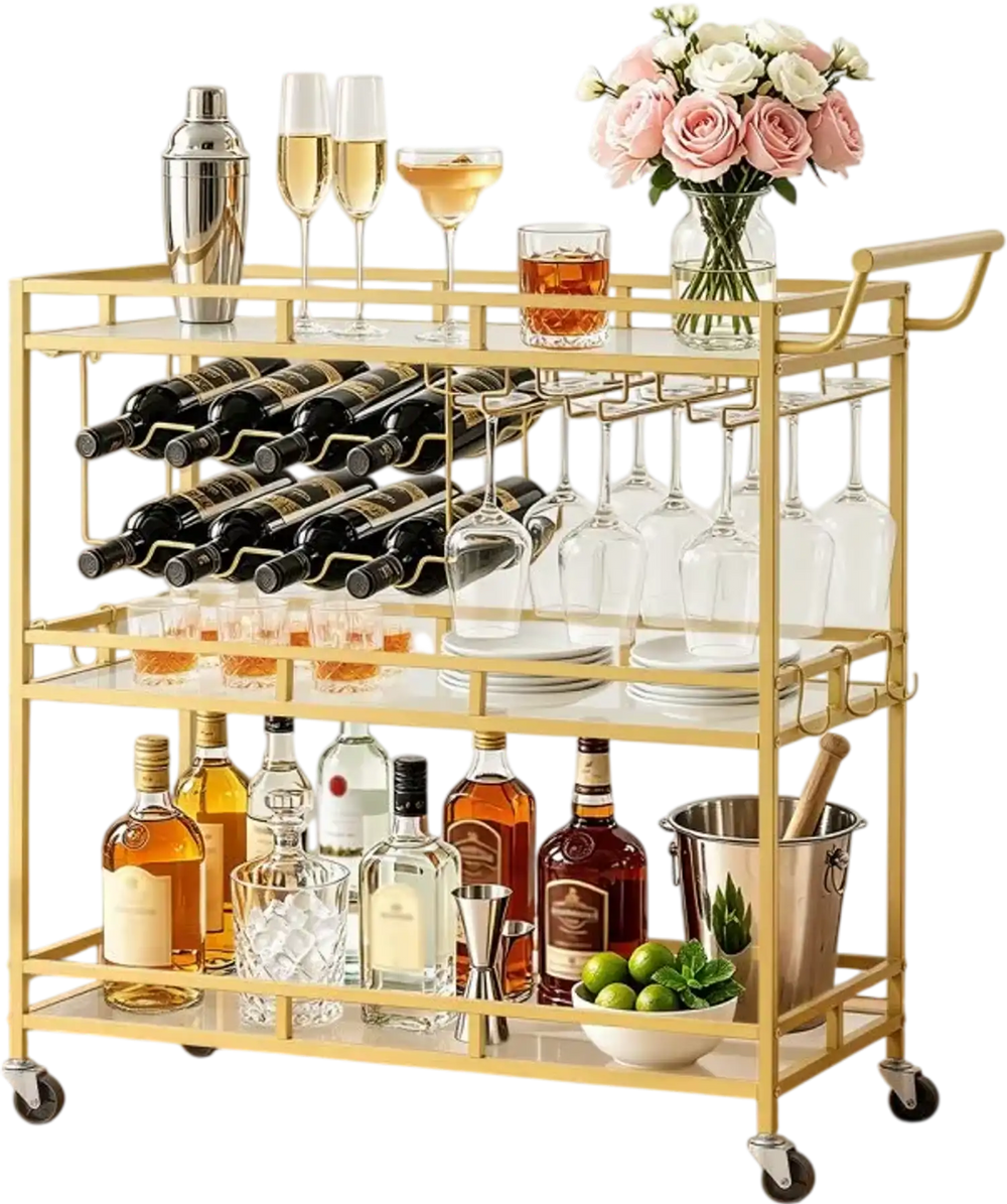 Vevor Bar Cart 3-Tier Rolling Serving Cart Gold New – FactoryPure