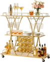 VEVOR Bar Cart, 3 Tiers Home Kitchen Serving Carts, Modern Rolling Utility Station on Wheels, Drink Beverage Trolley with Tempered Glass Shelves, Wine Rack, Glass Holder, for Living Dining Room, Gold