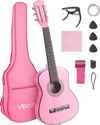 VEVOR Classical Guitar, 30 Inch, Wood Classical Guitar Starter Kit for Beginners, with Nylon Strings, Gig Bag, Strap, Tuner, Extra Strings, Picks, Capo, Basswood, for Kids Girls Boys Students, Pink