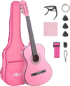 VEVOR Classical Guitar, 38 Inch, Wood Classical Guitar Starter Kit for Beginners, with Nylon Strings, Gig Bag, Strap, Tuner, Extra Strings, Picks, Capo, Basswood, for Teenagers Adults Students, Pink