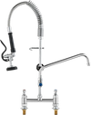 VEVOR Commercial Faucet with Pre-Rinse Sprayer, 26" Height, 8" Center, 12" Swing Spout, Deck Mount Kitchen Sink Faucet, Brass Constructed Device with Pull Down Spray, for 1/2/3 Compartment Sink