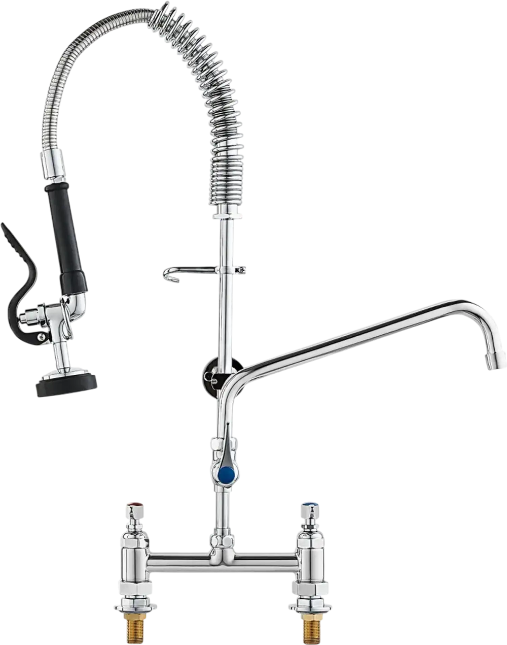 VEVOR Commercial Faucet with Pre-Rinse Sprayer, 26" Height, 8" Center, 12" Swing Spout, Deck Mount Kitchen Sink Faucet, Brass Constructed Device with Pull Down Spray, for 1/2/3 Compartment Sink
