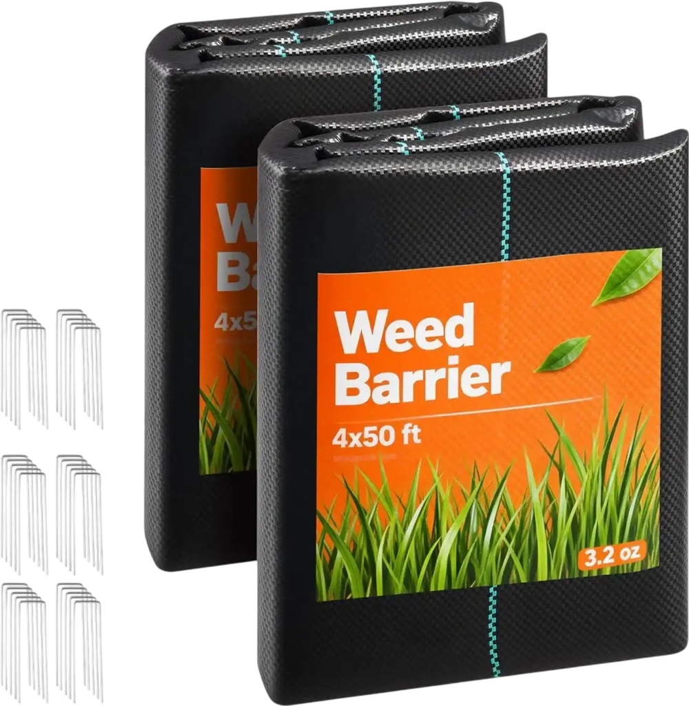 VEVOR Weed Barrier Fabric Heavy Duty, 2 Packs 4x50FT 3.2oz Weed Blocker Fabric, Woven Landscape Fabrics, Garden Fabrics Weeds Barrier, Weeds Control Ground Cover, Geotextile Webbing, Black
