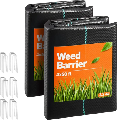 VEVOR Weed Barrier Fabric Heavy Duty, 2 Packs 4x50FT 3.2oz Weed Blocker Fabric, Woven Landscape Fabrics, Garden Fabrics Weeds Barrier, Weeds Control Ground Cover, Geotextile Webbing, Black