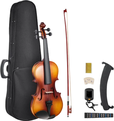 VEVOR Violin 4/4 Full Size for Adults, Violin Fiddle Set for Beginners with Hard Case, Rosin, Bow, Shoulder Rest, Bridge, Tuner and Extra Strings, Professional Musical Instruments for Student (Brown)