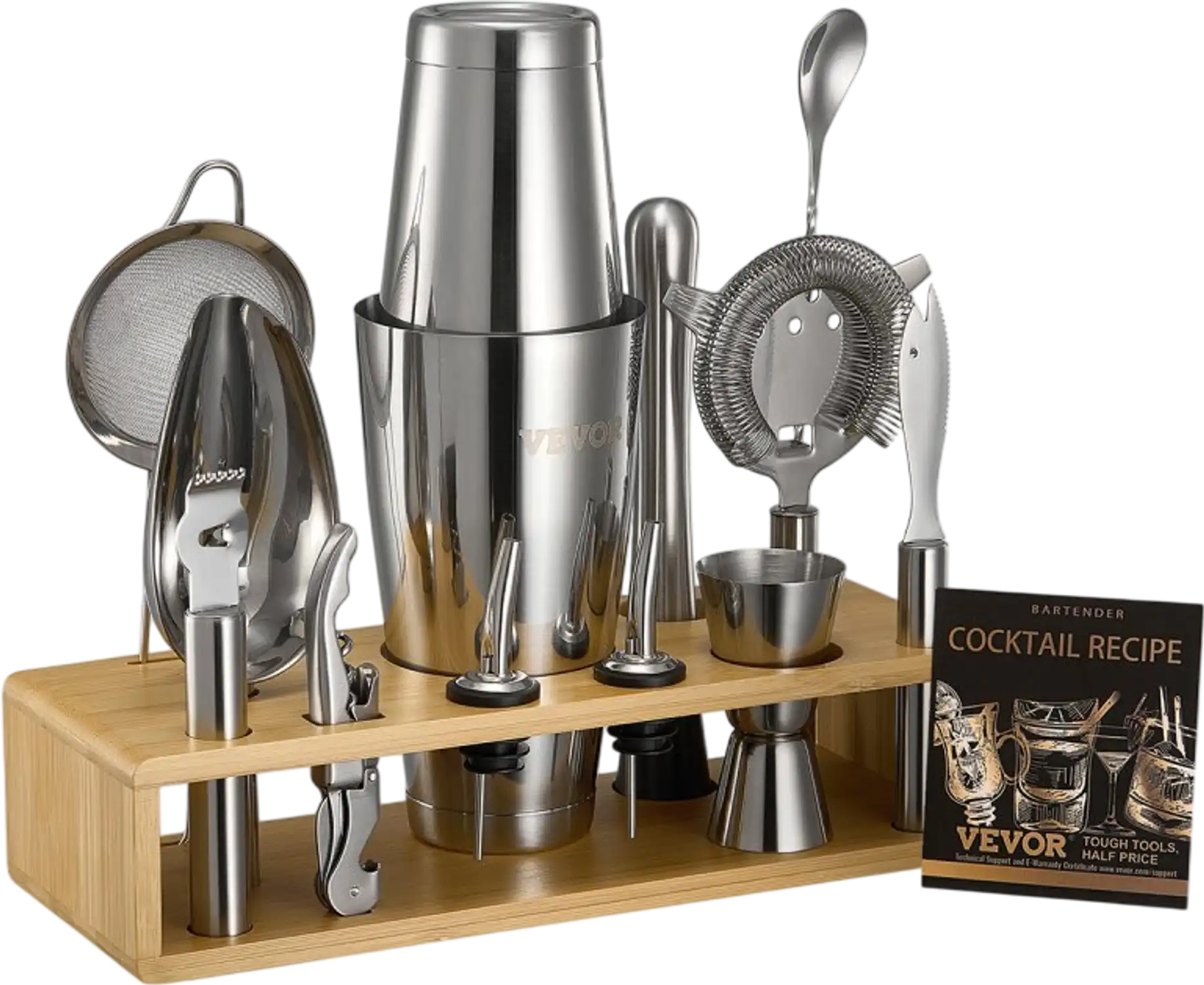 Vevor Bar Tool Set 13-Piece Stainless Steel Cocktail Shaker Kit with Bamboo Stand New
