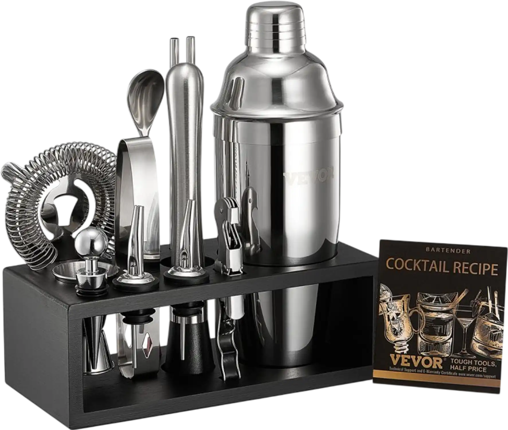 Vevor Bartender Kit 13-Piece Stainless Steel Cocktail Shaker Set with Bamboo Stand New