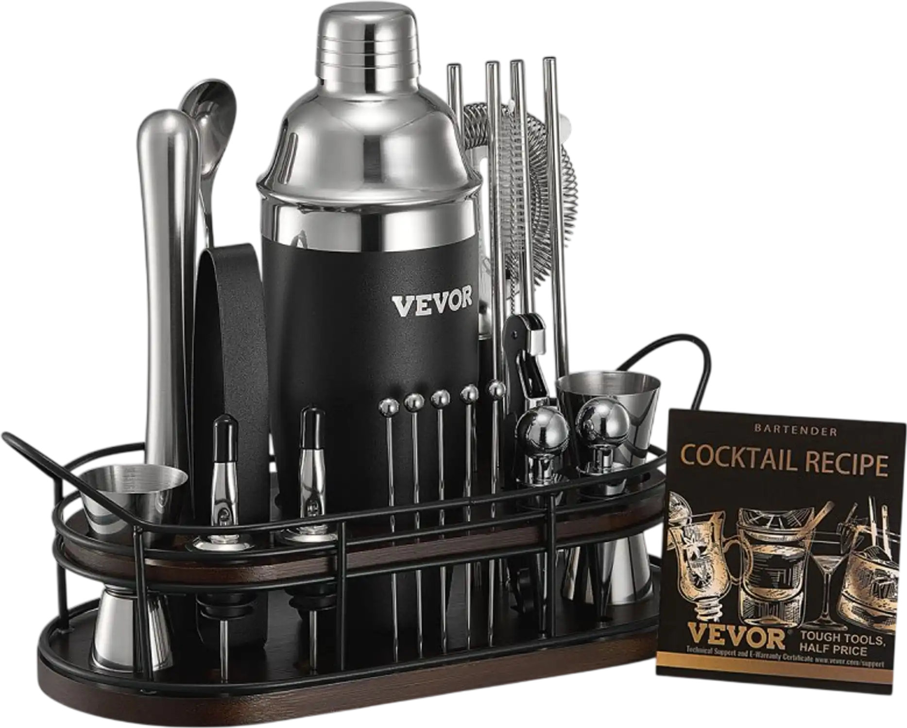 Vevor Bar Tool Set 23-Piece Cocktail Shaker Kit with Bamboo Stand Silver New