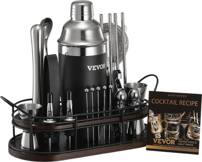 Vevor Bar Tool Set 23-Piece Cocktail Shaker Kit with Bamboo Stand Silver New