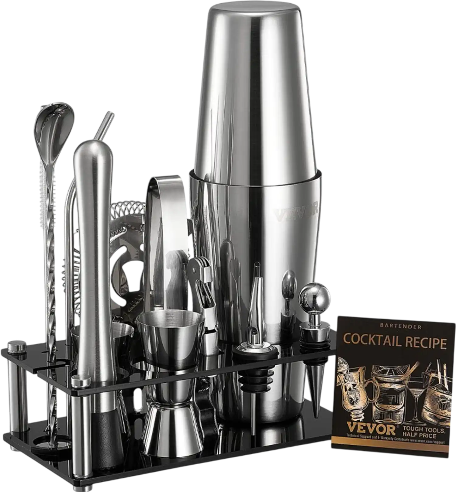 Vevor Bar Set 14-Piece Stainless Steel Cocktail Shaker Kit with Acrylic Stand Silver New