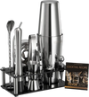 VEVOR Cocktail Shaker Set, 14-Piece Stainless Steel Bar Tools with Acrylic Stand, Boston Bartender Kit Accessories | Mixer Spoon, Muddler, Jiggers, Strainer, Liquor Pourer, Ice Tong, Corkscrew, Silver