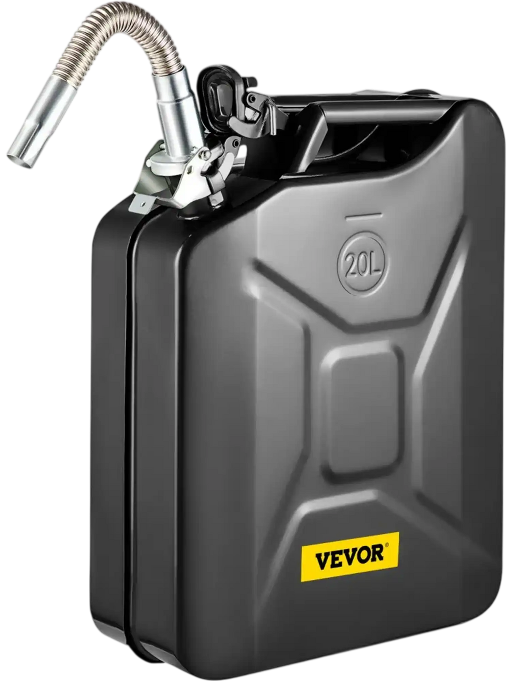 VEVOR Jerry Fuel Can, 5.3 Gallon / 20 L Portable Jerry Gas Can with Flexible Spout System, Rustproof ＆ Heat-resistant Steel Fuel Tank for Cars Trucks Equipment, Black