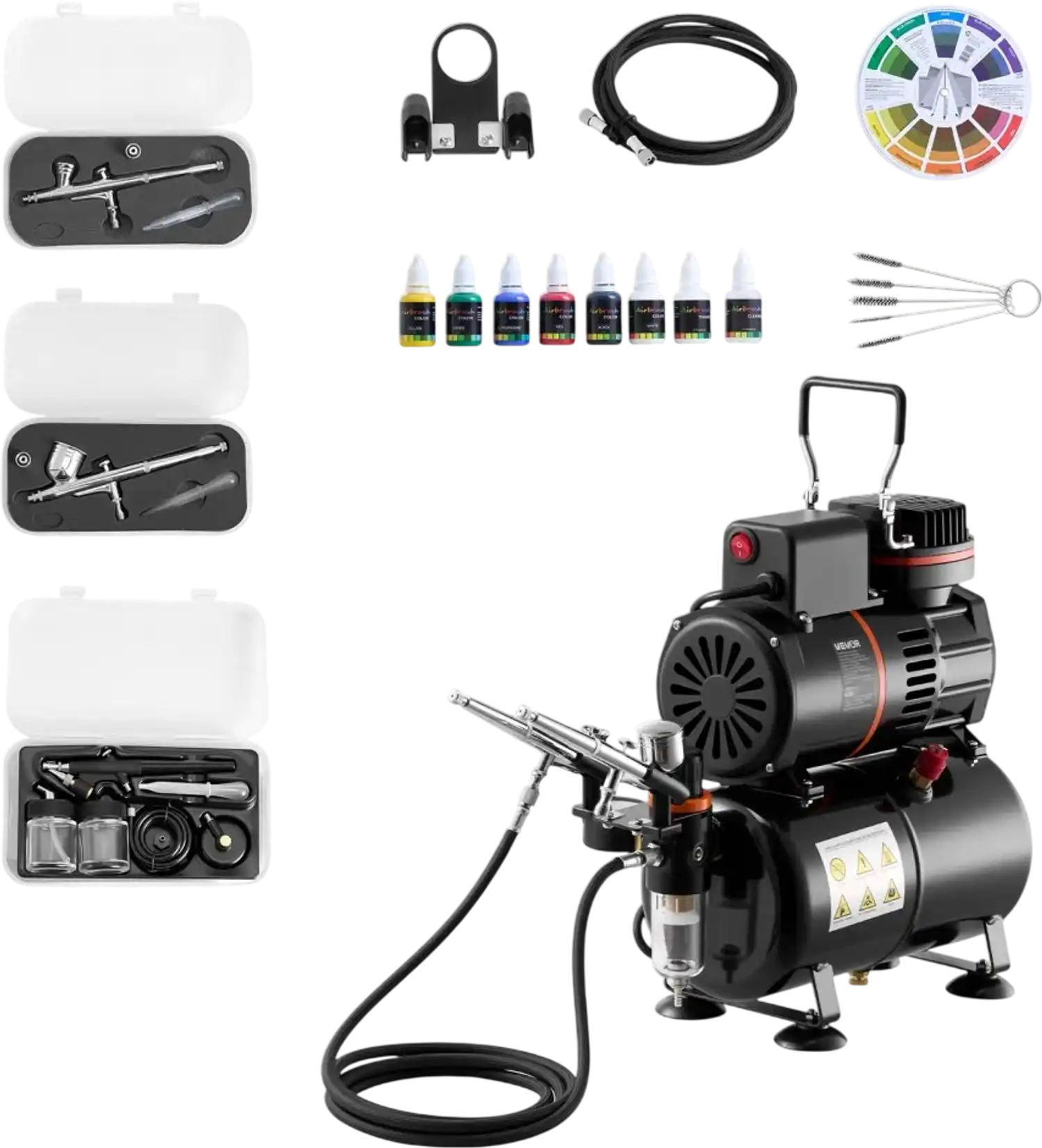 Vevor Airbrush Kit 1/6 HP with 3 Dual-Action Airbrushes Air Compressor & Tank New