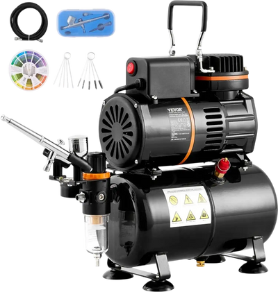 VEVOR Airbrush Kit, Dual Fan Air Tank Compressor System Kit with 3.5L Air Storage Tank, Air Brush Set with 0.3 mm Tip Airbrush, Holder, Color Mixing Wheel, Cleaning Brush Set, Art Nail Cookie Tattoo