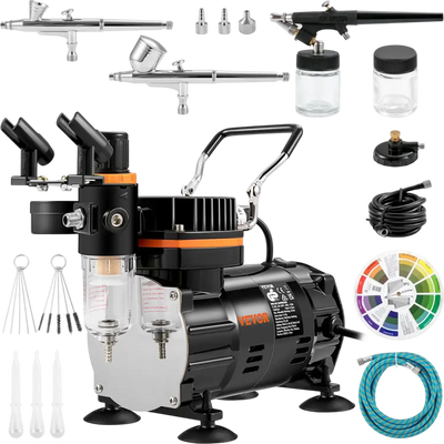 VEVOR Airbrush Ensemble, Expert Airbrush Kit with Compressor, Multi-Use Dual-Action Gravity Feed Airbrush System for Art, Nails, Cookies, Tattoos
