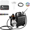 VEVOR Airbrush Kit, 1/6 HP, Air Brush Kit with Air Compressor, 1 Dual-Action Professional Airbrush with 3 Tips, Hose, Acrylic Paint, Brush, Low Noise, for Cake Decorating, Model Painting, Nail Art