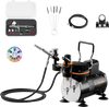 VEVOR Airbrush Kit, 1/6 HP, Air Brush Kit with Air Compressor, 1 Dual-Action Professional Airbrush with 3 Tips, Hose, Holder, Cleaning Set, Low Noise, for Cake Decorating, Model Painting, Nail Art