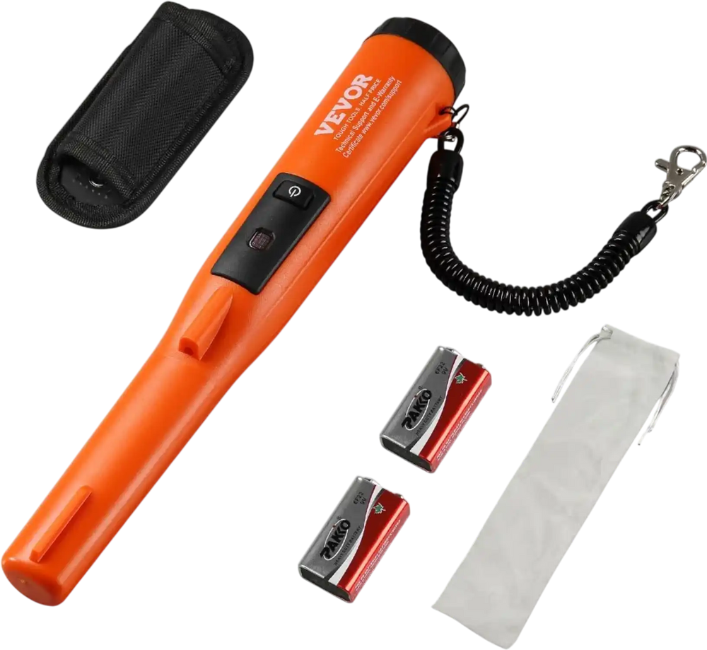 VEVOR Metal Detector Pinpointer, IP68 Fully Waterproof Handheld Pin Pointer Wand, 4.5" Detection Depth, 3 Modes, Professional Treasure Hunting Probe with Holster and 9V Battery, for Adults and Kids