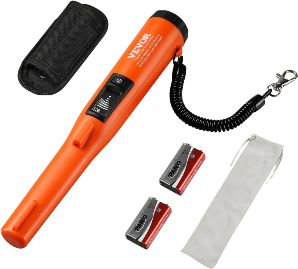 VEVOR Metal Detector Pinpointer, IP68 Fully Waterproof Handheld Pin Pointer Wand, 4.5" Detection Depth, 3 Modes, LCD Screen, Treasure Hunting Probe with Holster and 9V Battery, for Adults and Kids