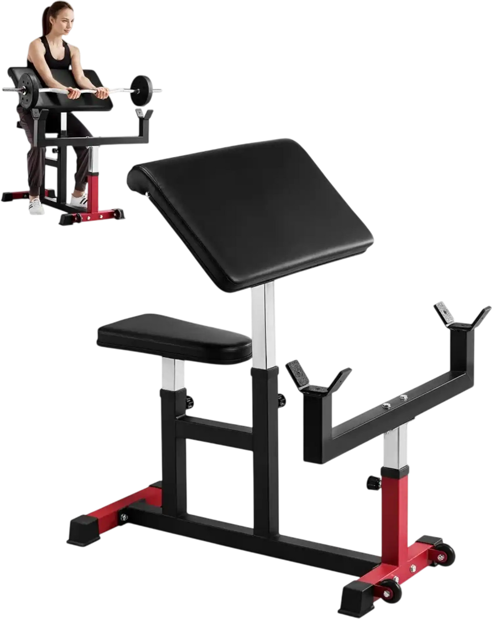 VEVOR Preacher Curl Bench, Strength Training Biceps Machine, Max load 440 LBS Home Gym Equipment, Seated Arm Isolated Barbell Dumbbell Bicep Station, Adjustable Weight Benches for Home Gym