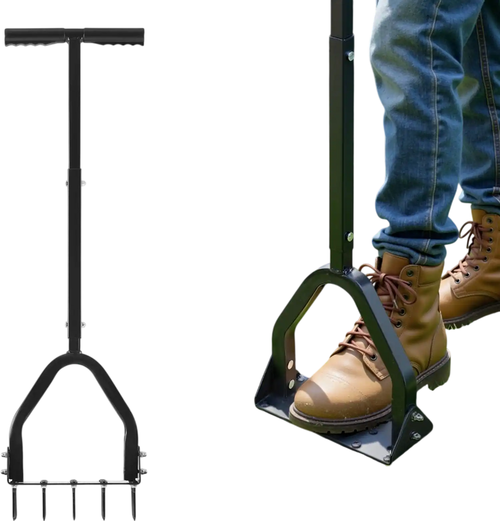 VEVOR Lawn Aerator, 9.2 in Manual Core Aerator Tool with 15 Iron Spikes, Long Handle & Wide Plate, Heavy Duty Grass Aeration Tool, Yard Aerators for Compacted Hardened Soil Lawn Aeration